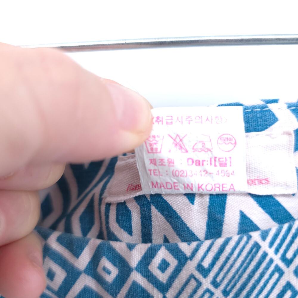 Dar Retro Psychedelic Handmade Blue White Geometric Pattern Wide Leg Pants 29 - Picture 5 of 10